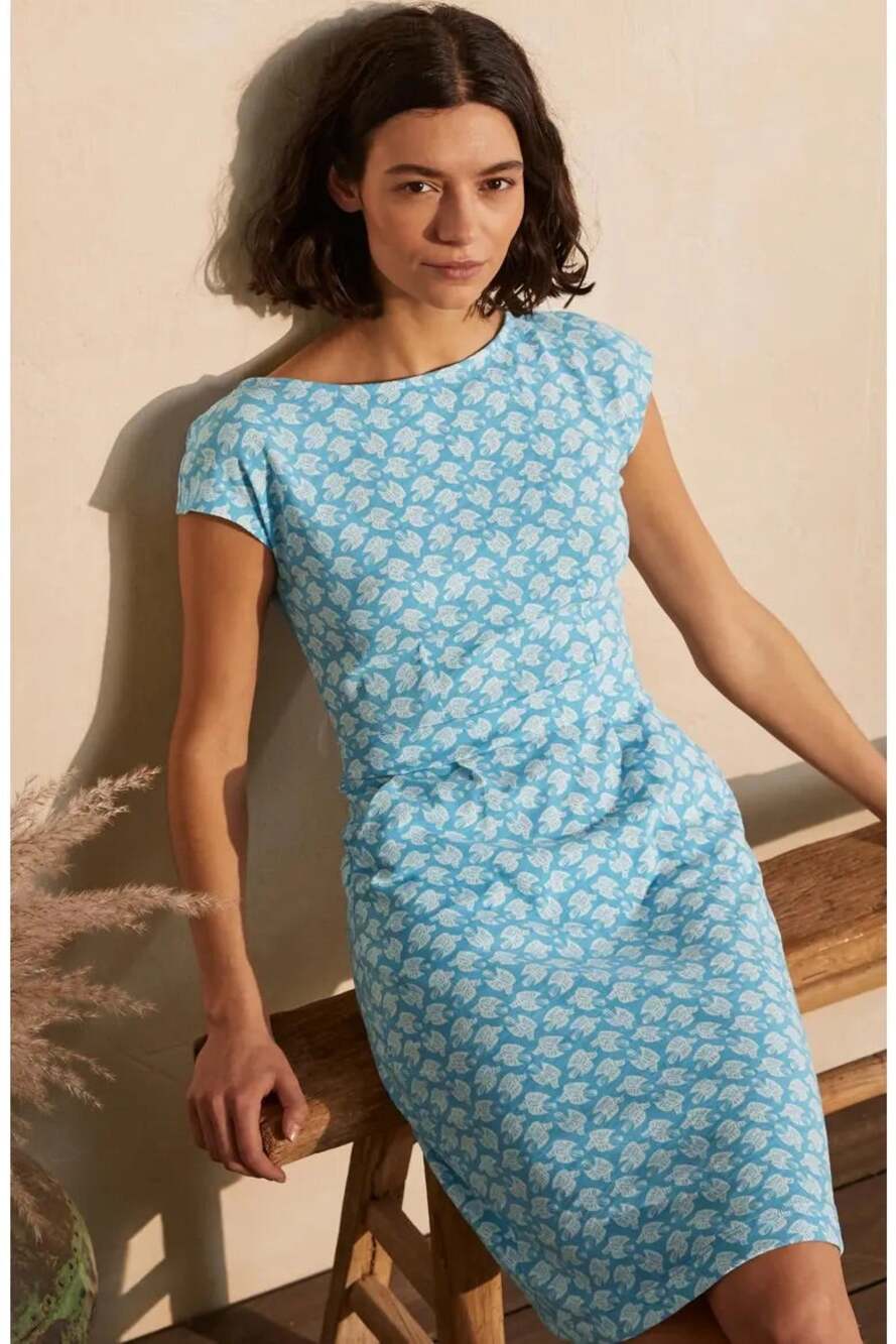 Boden 100% Cotton Blue Bird Printed Discontinued Midi Dress Size 10